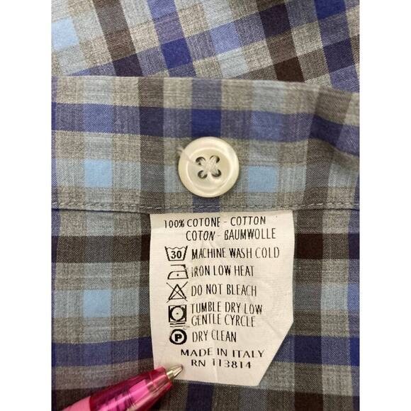 Billy Reid Shirt Plaid Blue Button Long Sleeve Standard Fit Cotton Italy XXL 2XL - Picture 11 of 12